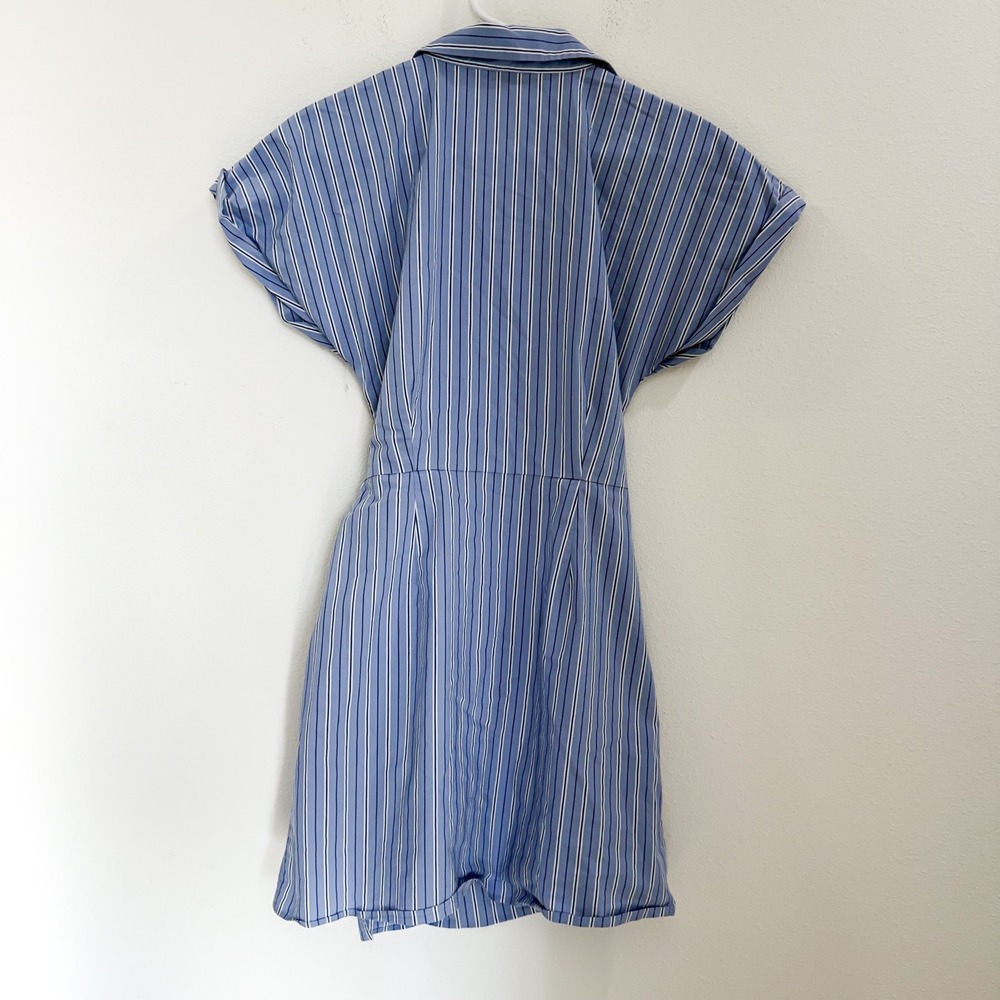 Maeve Anthropologie Button Front Wrap Mini Shirt Pinstripe Dress Preppy S - Picture 7 of 9